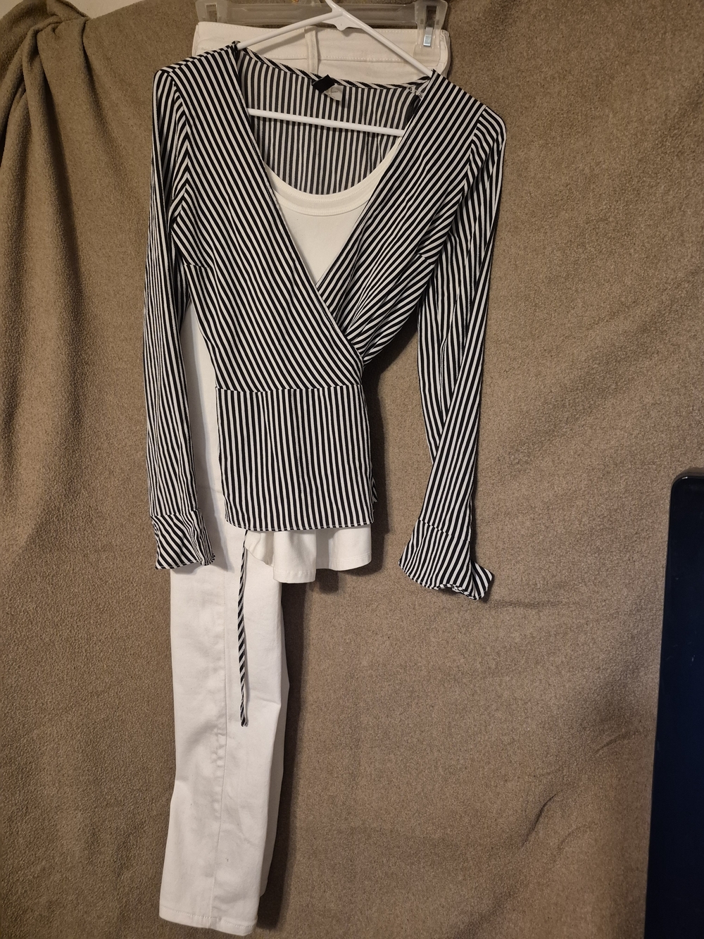 H&M Black & White Striped V-Neck Wrap Top